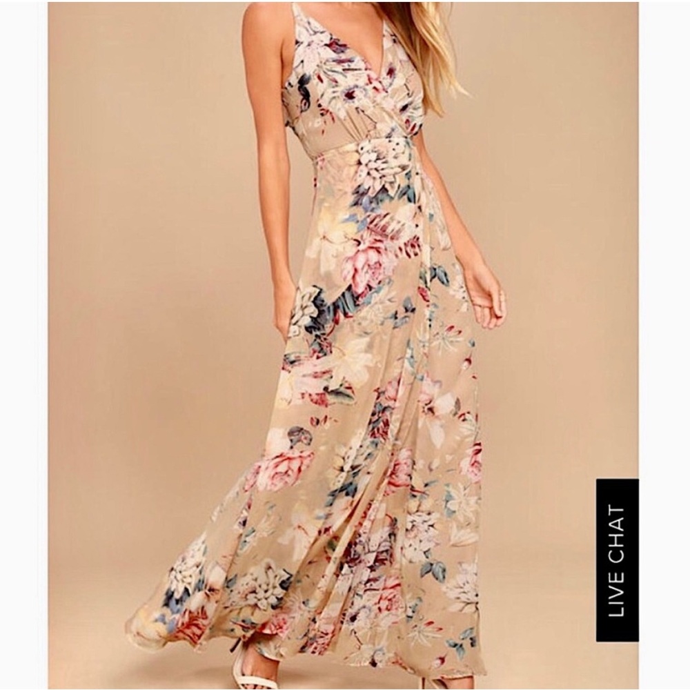 NWT Lulus Something Like This Beige Floral Maxi Dress